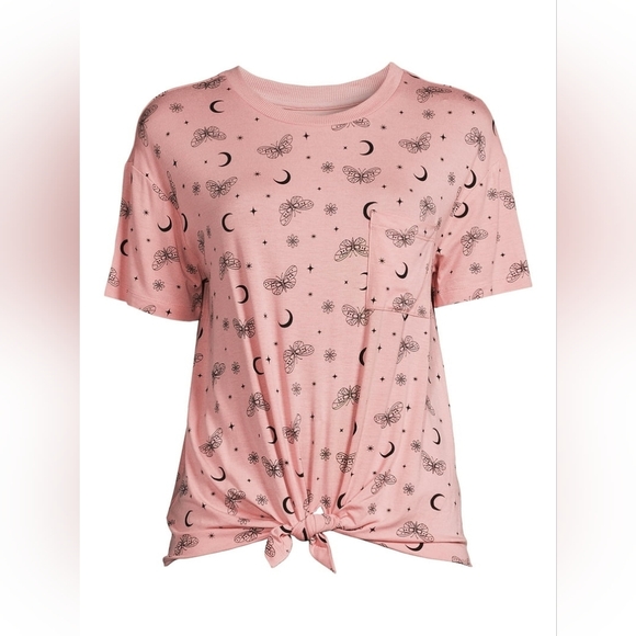 No Boundaries Tops - No Boundaries Juniors Conversational Printed Tee - Pink & Black - Size M (7-9)